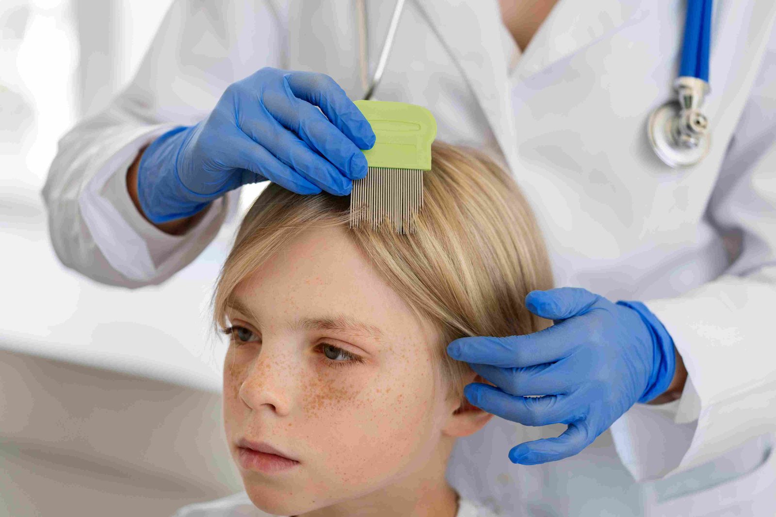 side view doctor helping boy with lices (1) 11zon (1)